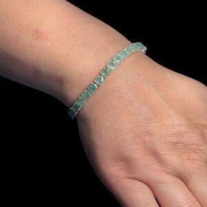 Natural Emerald Tennis Bracelet 925 Sterling Silver 7.1” Certified Handmade